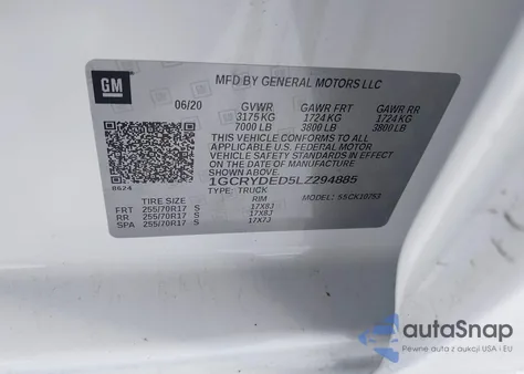 2020 Chevrolet Silverado 1500 4Wd Standard Bed Lt из США, поврежденный, VIN 1GCRYDED5LZ294885